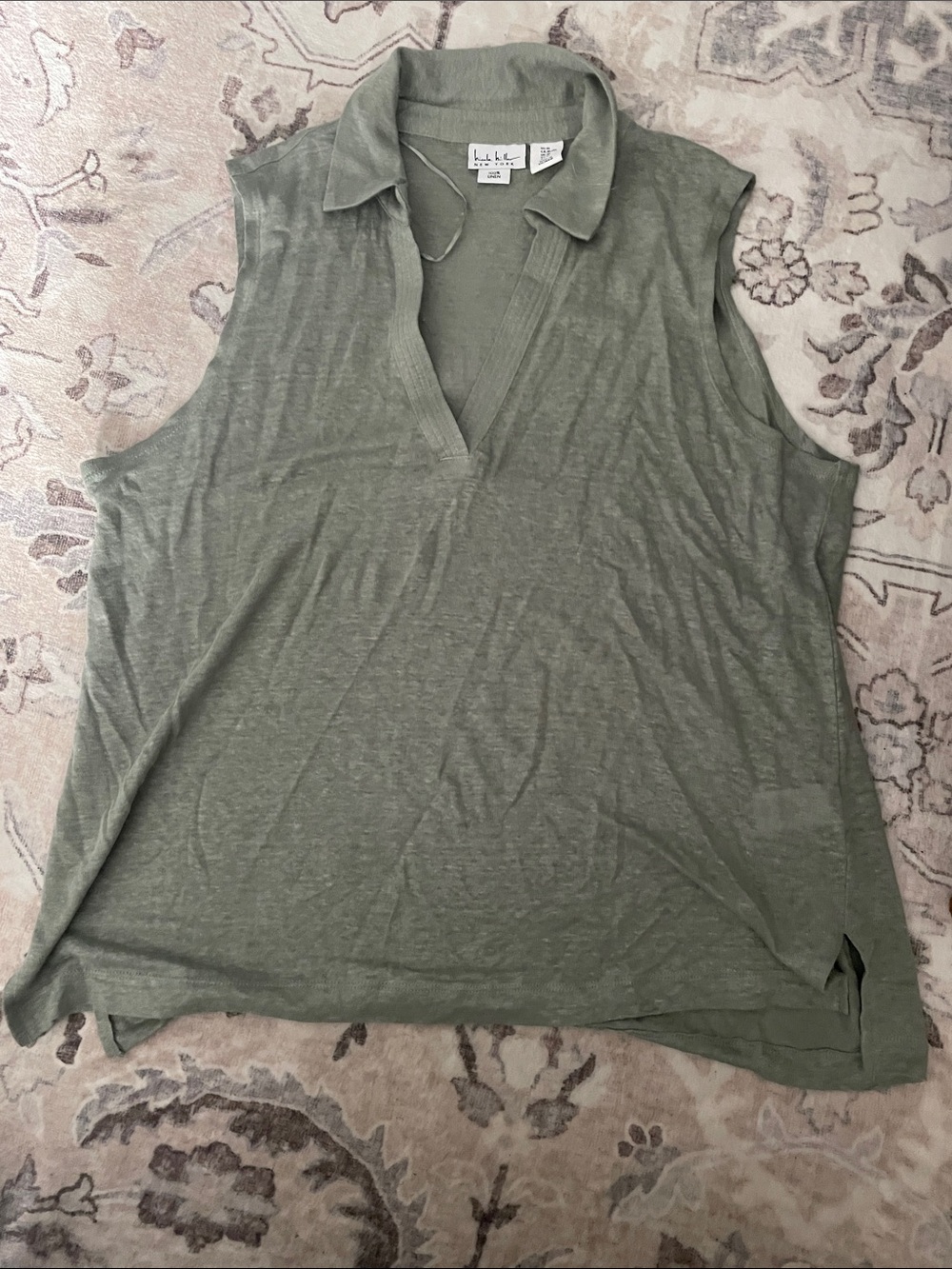 Nicole Miller Olive Green Sleeveless Polo V-Neck Tank